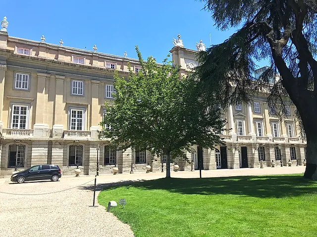 The Palacio de Liria in Madrid, with its pale façade and a large tree on the lawn