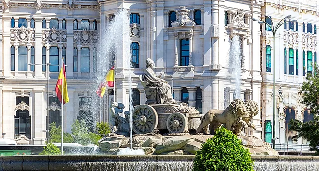 The Cibeles fountain in the Plaza de Cibeles, at the northern end of the Paseo del Prado